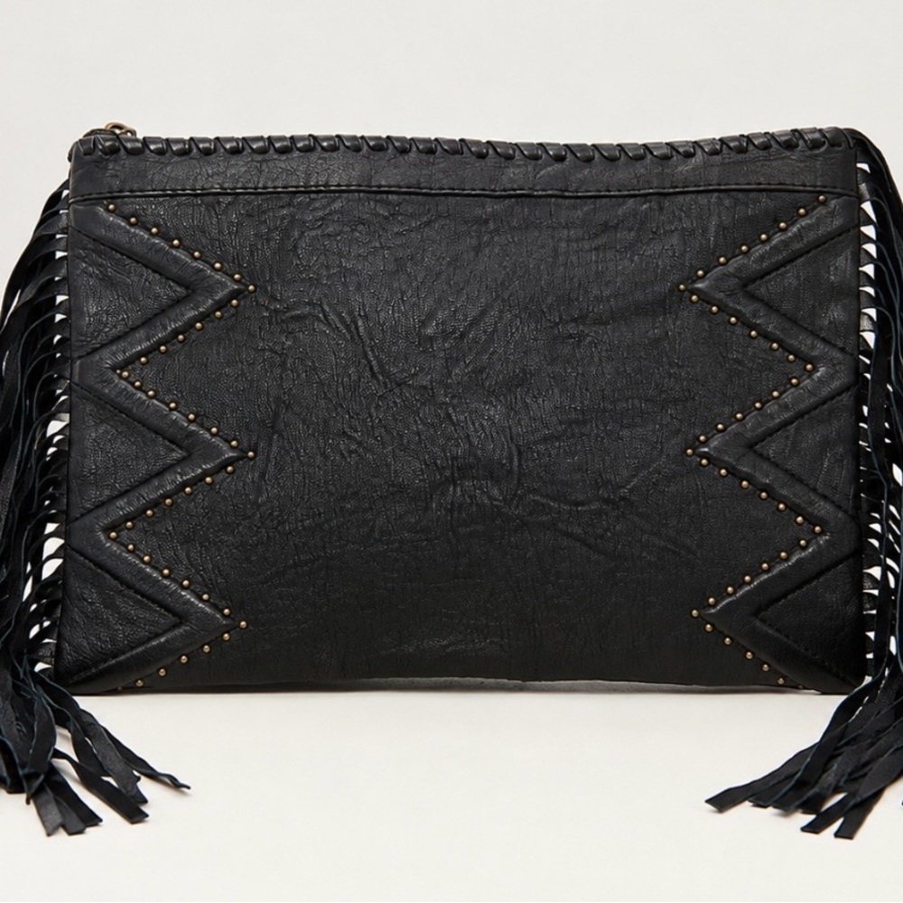 Cleobella  Black Fringe Studded Women’s Clutch